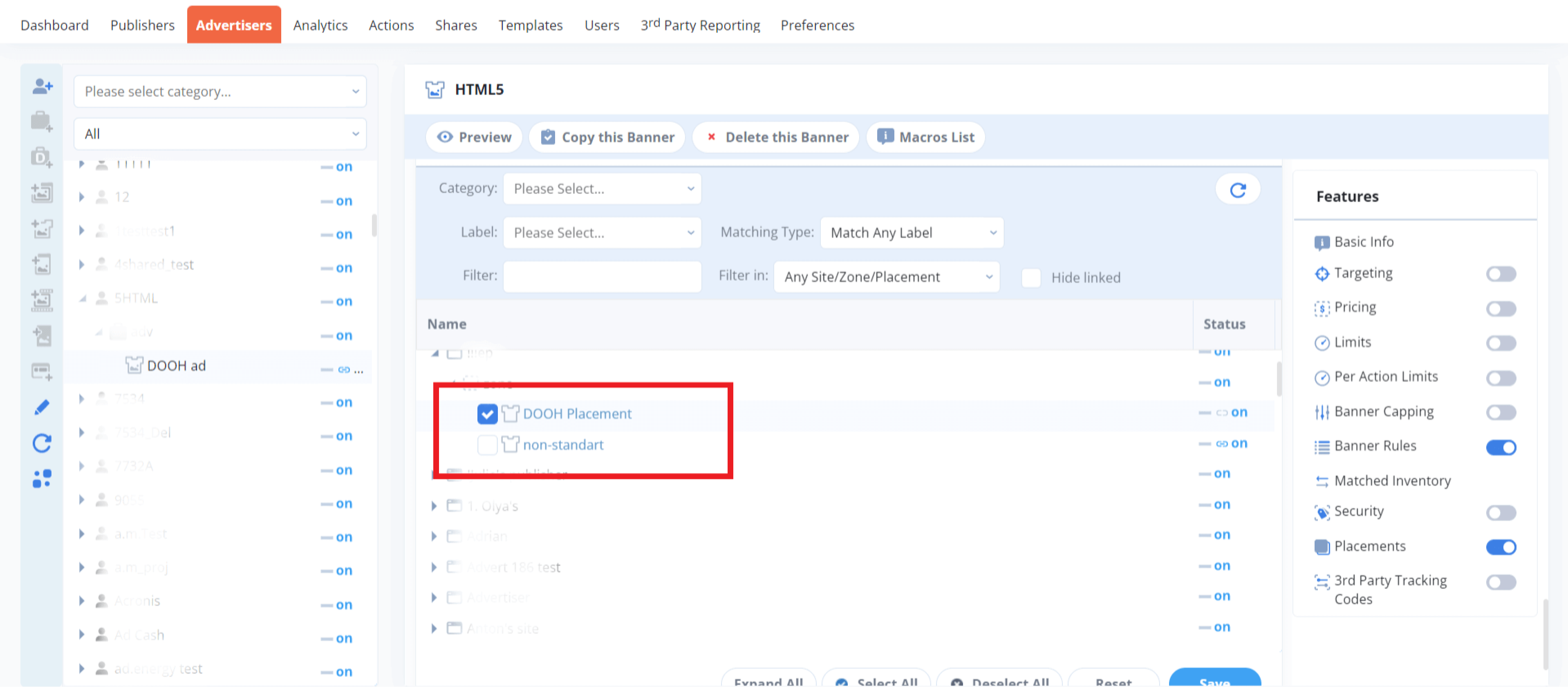 Banner-placement linking in Epom ad server
