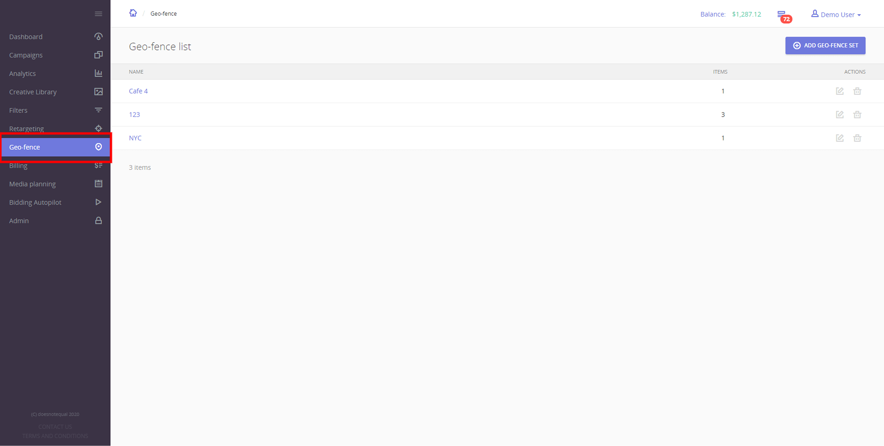 Geofencing Tab in Epom WL DSP