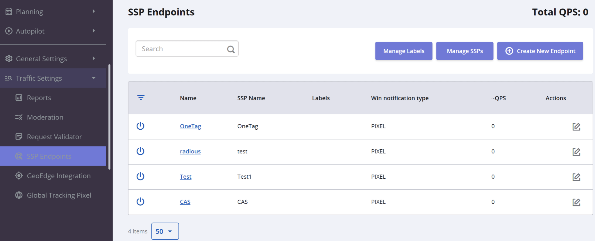 SSP Endpoints Screen
