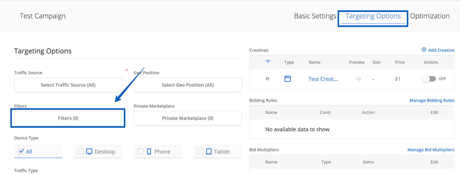 creating blacklist using filters in Epom WL DSP