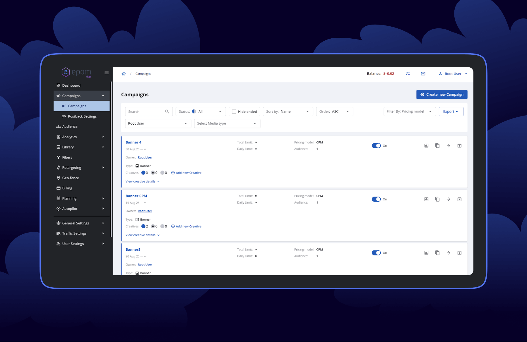 How Epom DSP UI Looks
