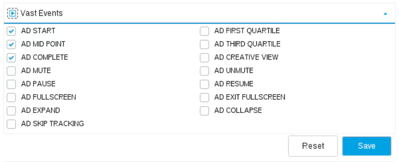 VAST events tracking