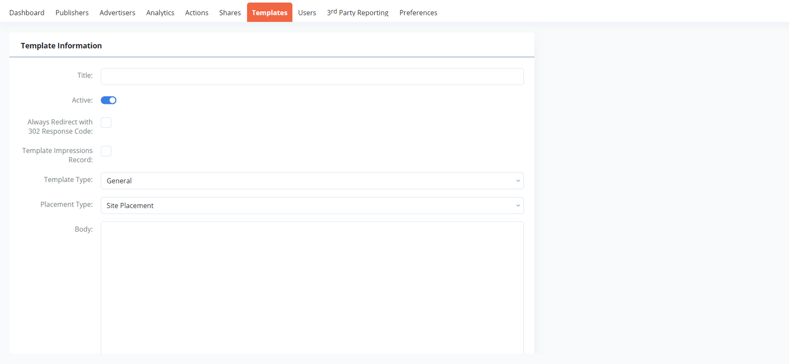 Rich media template attributes