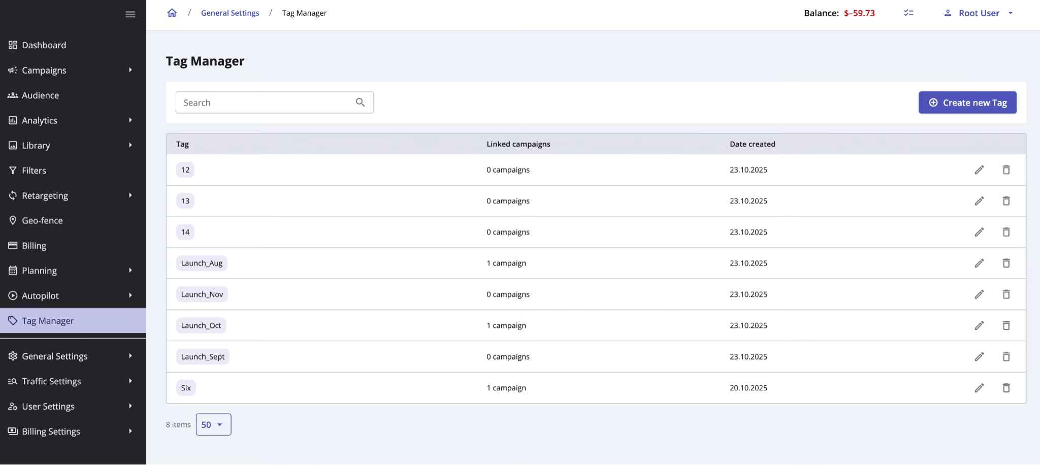 Epom DSP 7.2: Tag Manager