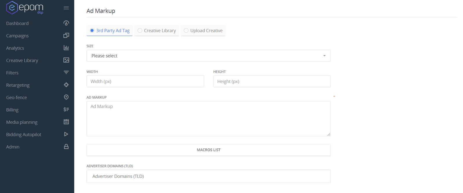 Epom DSP Creative Upload Ad Tag
